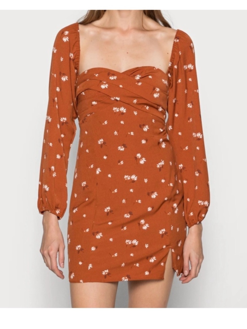 Abercrombie & Fitch Long Sleeve Draped Bodice Mini Dress Large Orange Spice